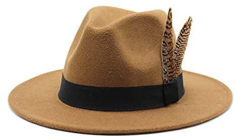 keusyoi Winter Fedoras Hut Herren Filz Klassische Jazz Hüte Schlapphut Frauen Casual Panama Cap für weiße Party Fedoras, helles kaffebraun, 59/61 cm