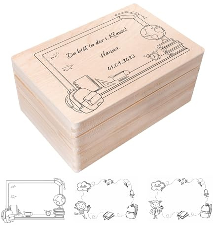 Creative Deco Personalisiert Einschulung Geschenk Junge Mädchen Schulanfang | Geschenke | Einschulungsgeschenke Erster Schultag | Schultüte Holzkiste Erinnerungsbox | für 1. und 5. Klasse | Deko