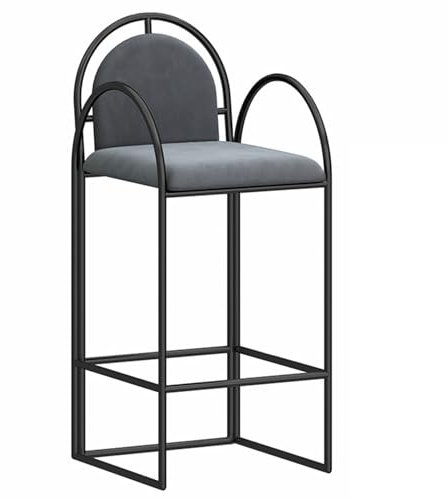 ANram Samt-Barhocker mit gepolstertem Sitz und Rückenlehne, Küchenthekenstühle, Frühstücksbarhocker mit schwarzen Metallbeinen und Fußstütze für Esszimmer, Bar, Pub, Bistro, Kücheninsel