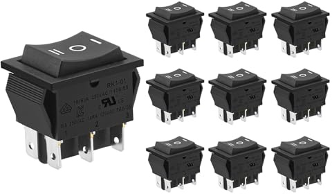 Heschen Interrupteur à bascule, ON-OFF-ON, DPDT, 6 bornes, 16A 250VAC, Noir, Lot de 10