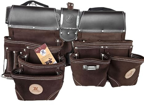 Zeluga Werkzeuggürtel, Tasche, Hammerhalter, Schreiner, Bau, Rahmen, Handwerker und Elektriker, Werkzeugtasche, 20-380, Dunkelbraun