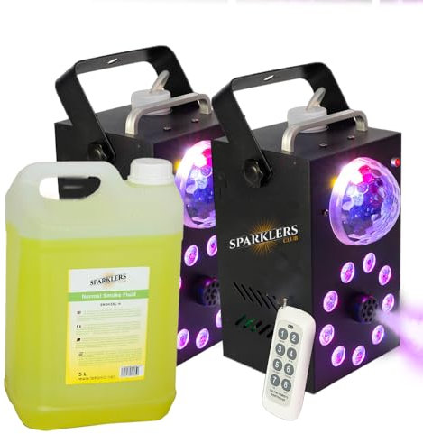 Machine à fumée 700W Effet Astro & 9 LED + Liquide à Fumée - Puissance 700 Watt, Très bon Débit - Temps de chauffe rapide - Réservoir 15cm - Facile à transporter, idéale pour DJ (2 MACHINES + 5L)
