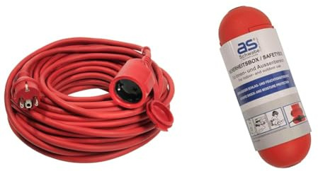 as - Schwabe Gummi-Verlängerungsleitung – 20 m Kabel mit Schutzkontaktwickelstecker & Sicherheitsbox, Sicherheit für Schuko, Stecker und Buchse