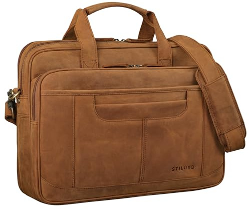 STILORD Quest Aktentasche Herren Leder Laptoptasche 15,6 Zoll Umhängetasche Vintage Dokumententasche Groß Arbeitstasche Damen für Business Uni Farbe:tan - Dunkelbraun