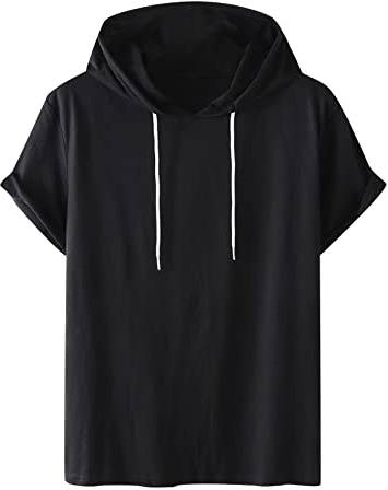 T-Shirts für Herren mit Kapuzen Sommer Tshirt Kurzarm Hoodie Ärmellose Hoodies Freizeit Kapuzenshirt Einfarbig Sweatshirt Oversize Hoody Männer Shirts Blitzangebote 01 Schwarz XL