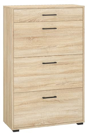 Lomadox Schuhschrank Flurschrank Schuhkommode Schubkasten 3 Klappen Eiche hell 80x125,3x33,7 cm