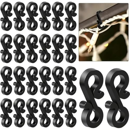 KARBAG 150Pcs Outdoor Light Clips, Black Gutter Hooks S Clip Hooks Gutter Clips for Lights Mini Gutter Hooks Clips Weatherproof Outdoor Light Hooks Clips for Xmas,Party Decoration Outside String Light