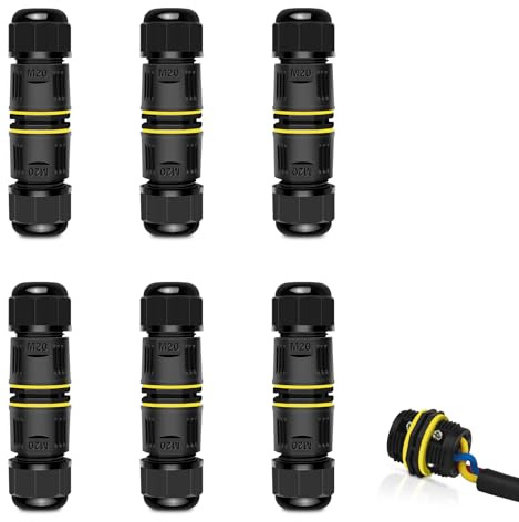 Waterproof Electrical Cable Connector,NineLeaf 6PK 3-PIN M20 Extension Electrical Cable Protector for Cable Diameter Ø5-12mm,Outdoor Power Cable Connector Joint for Garden,Water Pond Lights