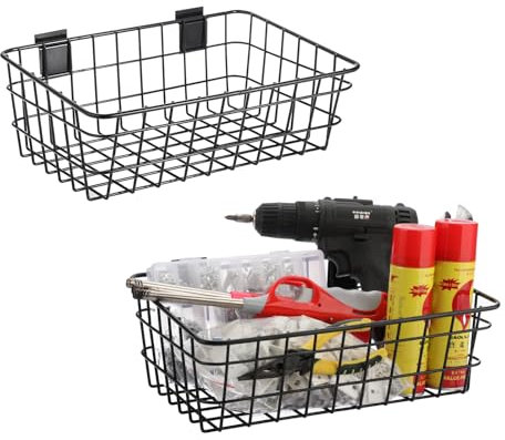 IGNPION Lot de 2 paniers de rangement à lattes en fil métallique - Paniers suspendus pour garage, bureau, sport