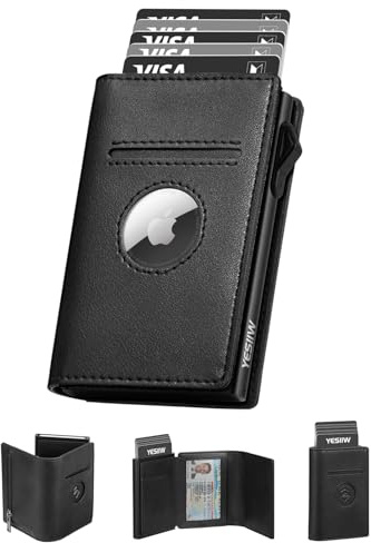 YESIIW Airtag Geldbeutel mit Große Kapazität, Pop-up Airtag Wallet für 10 Karten, Portmonee Herren Airtag mit RFID Schutz, Airtag Geldbörse Herren mit Münzfach, Smart Wallets for Men (Schwarz)