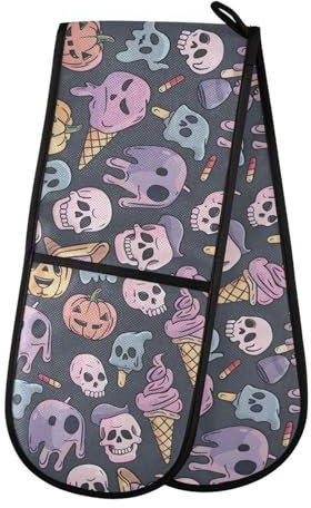 Gants de four double pour Halloween, bonbons, maniques, résistants à la chaleur, matelassés, pour barbecue, pâtisserie, cuisine