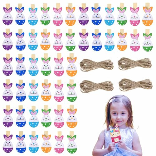 Decorazioni Pasquali Uniche - Set di Mollette Legno Coniglietto Pasquale per Tavola, Segnaposti e Regalini Festivi,decorazione di stelle di Pasqua, regali