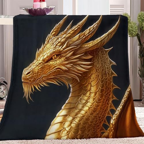 Manta de Peluche 180 x 200 cm Manta mullida de Regalo para niños Tótem de dragón de fantasía Manta, Manta de Lana Oro Negro Manta para sofá Manta para sofá Manta para sofá Colcha para Cama