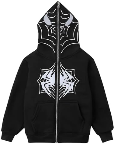 BOVOSHA Jungen Hoodies für Kinder Spinnennetz Reißverschluss Sweatshirt Langarm Pullover Top, Schwarz , 5-6 Years