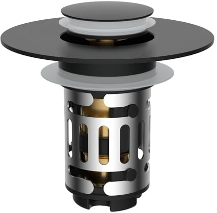 Hibbent Universal Waschbeckenstöpsel (30-60mm),Pop-Up Abflusssieb Stöpsel für Waschbecken,Edles Messing-Federkern-Druckventil mit Abnehmbarem Filter, Ersatz für Badewannen,Mattes Schwarz