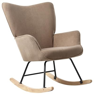 Beliani Schaukelsessel Jumbo Cord Bequeme Breite Rückenlehne und Armlehnen Metall Beine Schwarz Wohnzimmer Schlafzimmer Taupe Arset