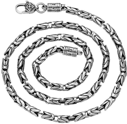 ForFox 4mm Runde Königskette 925 Sterling Silber Byzantinische Kette Halskette mit Vajra Dorje Verschluss für Herren 50/55/60/65cm