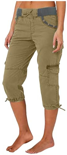Klamotten Teenager Mädchen Caprihose Damen Sommer Knielang Cargohose 3/4 Cargo Shorts Regular Fit Arbeitshose Einfarbig Sommerhose Hohe Taille Freizeithose Baumwolle Hose Jogginghose Elastisch