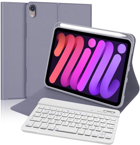 FOGARI Teclado funda Bluetooth para iPad Mini 7(A17 pro) 8.3 2024 - Layout italiano QWERTY extraíble magnético inalámbrico Bluetooth teclado para iPad Mini 6a/7a Gen 8.3 2021/2024, violeta