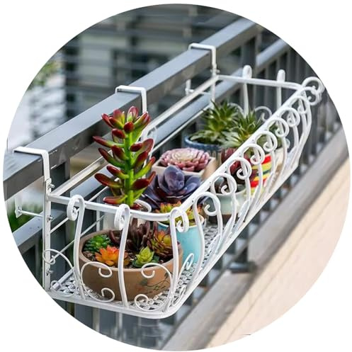 PEBFHSQW Fioriera Sospesa in Ferro Battuto - Portafiori da Balcone per Ringhiera, Recinzione, Davanzale, Casa, Giardino, Bar E Ufficio Scaffali Porta Piante(Bianca,28 * 50 * 20cm)