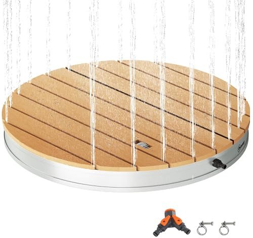 Outsunny Ducha de Jardín Portátil Ø70,5 cm Ducha Exterior de Suelo Altura Ajustable hasta 4 m Estructura de Aluminio Resistente al Agua a los Rayos UV y a Las Heladas para Camping Piscina Playa