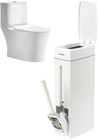 Cubeta de Baño Slim - Cubo de Basura con Tapa a Presión y Cepillo de Baño, Cubo Impermeable Ultra-Estrecho | Papelera Compacta para Baño en Esquinas Ajustadas, Almacenamiento de Papel Higiénico y