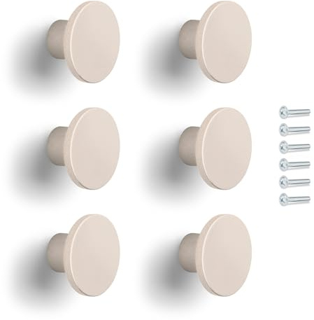 Poliplast – Set da 6 Pomelli, Design a cerchio, per Cucina, Armadio e Cassetti, per Bambini, Verniciato a mano, Colore Beige, Art. 22
