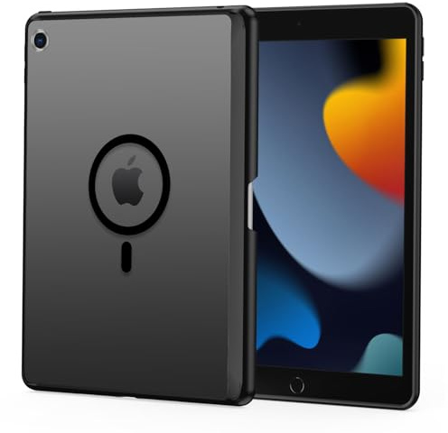 XTCASE Coque pour iPad 9/8/7 (10,2 Pouces, Modèle 2021/2020/2019) Magnétique Compatible avec MagSafe, Étui Mat Translucide PC Dur Housse Arrière Anti-Rayures, Noir