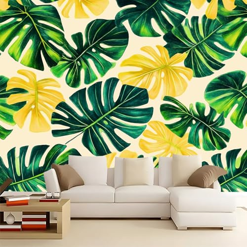 Papier Peint Panoramique Monstera 500x280 cm Papier Peint Intissé Mural, Poster Geant Mural 3D, pour Salon Chambre d'enfants restaurant Décoration Murale