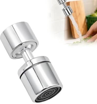 Aireador de grifo giratorio 360° – Punta de grifo de cocina con ahorro de agua – Boquilla universal para grifos M22/M24, instalación rápida y flexible para grifo de cocina (plata)