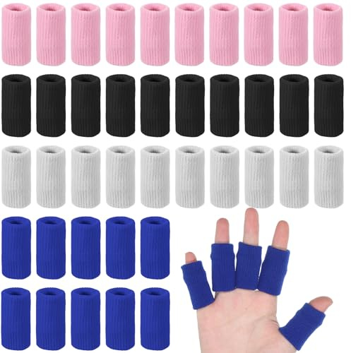 Ezymivs 40 PCS Finger Arthritis Sleeves, Elastic Thumb Sleeves Finger Compression Sleeve Breathable Elastic Fingers tape(4 Colors)