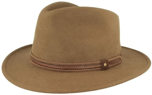 Breiter Outdoor Filz-Hut - Trekking Wollhut Aus 100% Wolle - Wasserabweisend & Faltbar - Mit Ledergarnitur - Für Herren & Damen