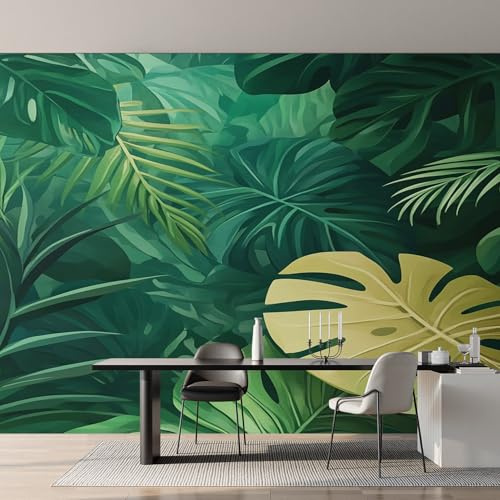 Tropical Photo Wallpaper, Jungle Plants Leaf Monstera Wallpaper Mural, 390x260cm Wall Paper for Bedroom Living Room, Non-Woven Wall Mural Room Decor EL&D68