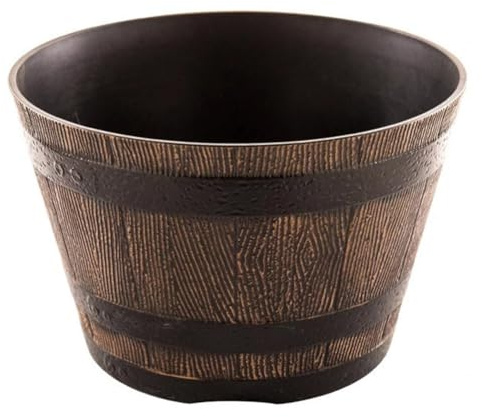 FUANA Pot de fleurs en résine pour plantes grasses, pot de fleurs rond imitation bois - 31 cm - Décoration de jardin intérieure ou extérieure - Avec trous
