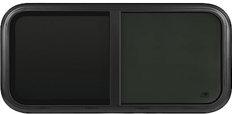 MasYosh Glidfönster för husbil, aluminiumlegeringsram 1130 x 530 mm, 4 mm svart härdat glas med UV-skydd, gummiring (för väggtjocklek: 43 till 48 mm)