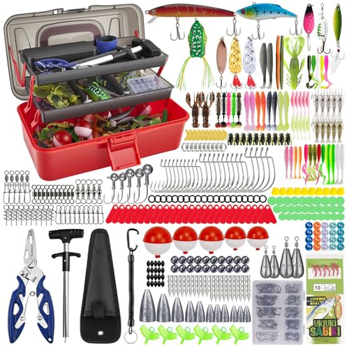 Nastopee Lot de 460 Leurres De PêChe avec Accessoire Peche, Poissons en Caoutchouc pour Truite, Leurre Peche Carnassier, BoîTe à 3 éTages, éQuipement De PêChe Complet pour DéButants Professionnels