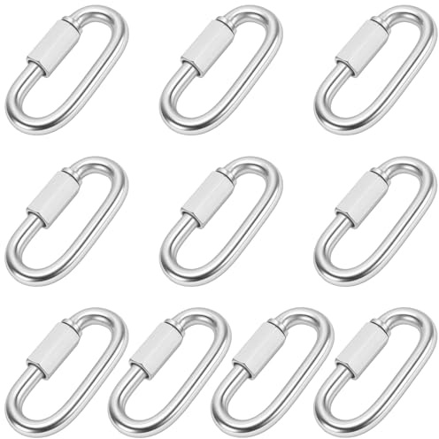 YIXNSW 10 Stück Schraubkarabiner M8, 304 Edelstahl Karabiner Schraubverschluss M8 18mm Innenweite 74.5mm Länge 600KG Tragfähigkeit Silber, Für Camping Bootfahren Lastsicherung