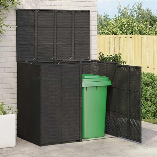 Mokuyary Boîte de Poubelle 2 pièce Noir 65 x 80 x 115 cm Polyéthylène, Abri de Jardin Cache pour poubelles, Conteneur d'extérieur Coffre de Rangement