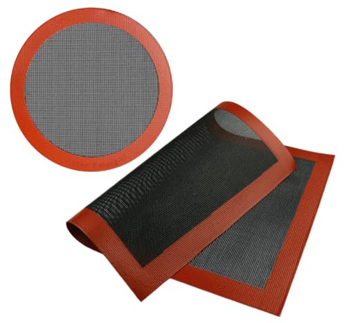MIRKUZI Baking Mats, Tappetini da forno in silicone da 2 pezzi, tappetino da forno da cucina 40 x 30 cm + tappetino da forno rotondo in silicone da 8 pollici, riutilizzabile per biscotti e pasticcini