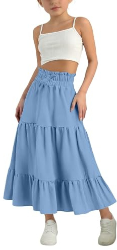 Gonna con volant a più livelli con coulisse a vita alta A-Line gonne midi estive in cotone lino Boho Casual Swing Maxi gonna lunga fluida per la scuola