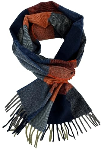 Rotfuchs Schal Webschal Karo modisch orange-blau 100% Kaschmir angenehm weich und warm Made in Germany