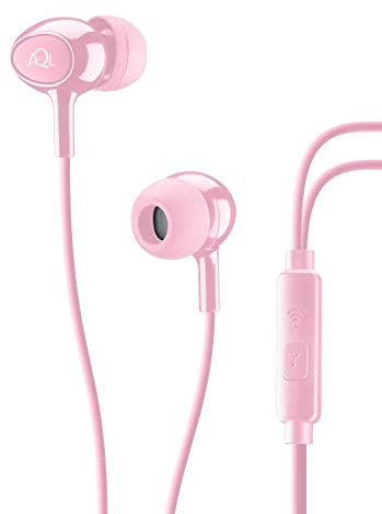 AQL Acoustic | Écouteurs Stéréo Filaires avec Micro et Bouton Réponse Intégré pour Smartphone - Hi FI - Connecteur Jack 3.5mm – Rose