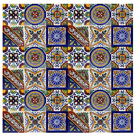 Cerames Carrelage en céramique Mexicaine Ramon - 30 carrelage mural mexicains décoratifs pour la salle de bain, la cuisine, la douche | Carreaux de mosaïque en céramique 10,5x10,5 cm