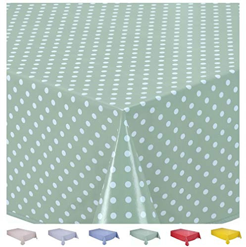 Home Direct Large Rectangular Oilcloth PVC Wipe Clean Tablecloth 140cm x 240cm 55x94 Small Polka Dot Sage Green