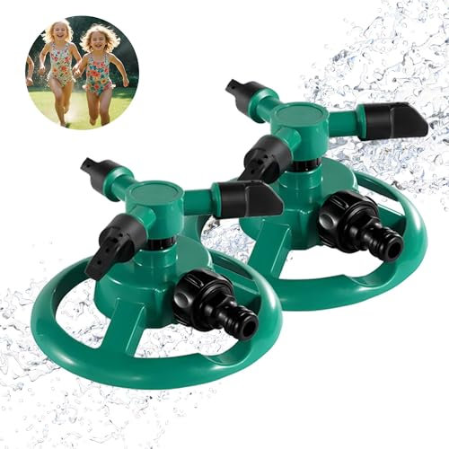 Aspersores De Riego De Césped, Pack 2 Aspersores de Riego, Giro Rotativo y 3 Brazos Ajustables, Aspersor Oscilante, Aspersor Jardín, Rociadores de Riego con 12 Aberturas, Periquitos de Riego
