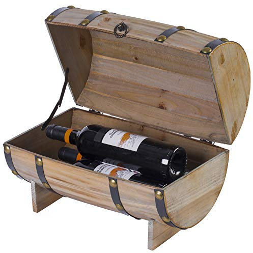 Vintiquewise Dekorativer Weinhalter, Natur Schatztruhe aus Holz in Weinfass-Form, Vintage, Natürlich