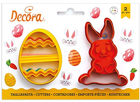 Kit 2 TAGLIAPASTA di Pasqua PASQUALI - Coniglio e Uovo Decorato - formine stampi taglia biscotti per Creare Fantastici Dolci e decori Torte - Ideale per Decorazioni in Pasta di Zucchero