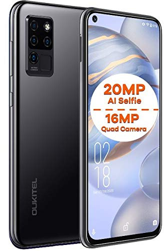Cellulari Offerte OUKITEL C21, Android 10 Smartphone Dual SIM, Selfie AI 20 MP + Fotocamera Quattro 16 MP, 6,4’’ FHD+ Vista Completa, Octa-Core 4GB+64GB, Face ID,Impronta Digitale Type-C GPS Nero