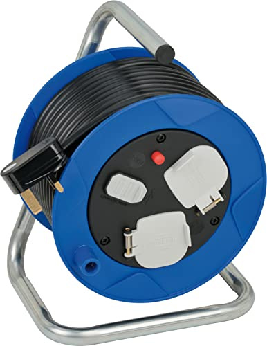 Brennenstuhl Kompakte Kabeltrommel 2-fach mit USB für den Innenbereich (Innen-Verlängerungsrolle mit USB-Ladefunktion und 15m Kabel, Made in Germany) blau
