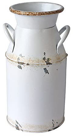Fauevav Galvanized Milk Can Antique Retro Vase Metal Planter Rustic Vintage Primitive Flower Holder Farmhouse Country Plant for Home Office Decor, 7.6”